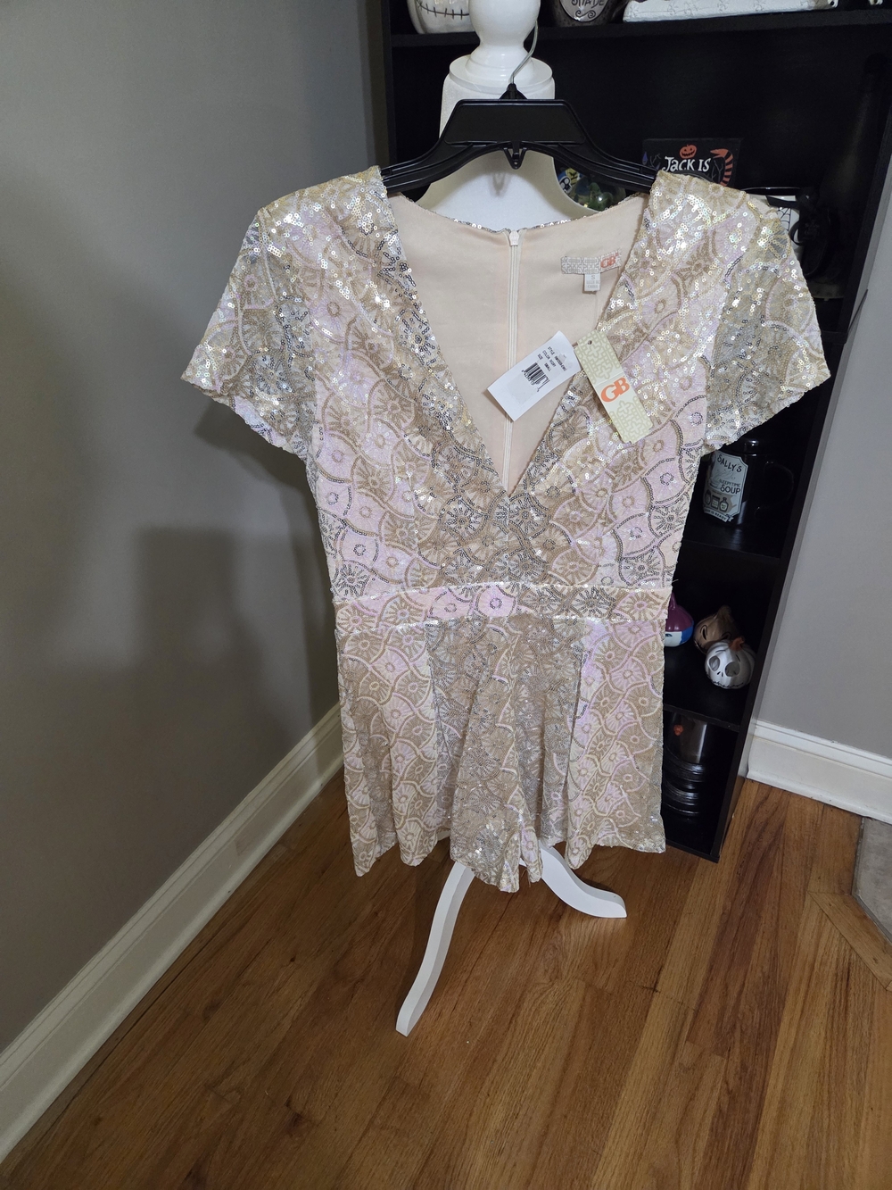 GB girls Pink & Gold Sequin V-Neck Romper